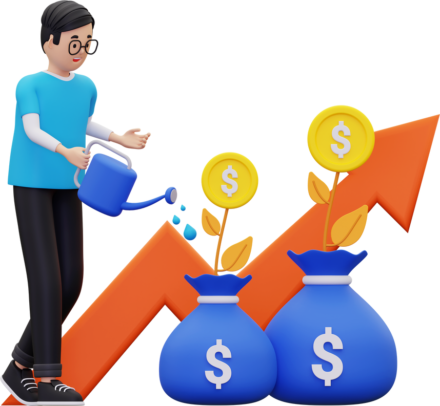 3d Investor growing investment money illustration